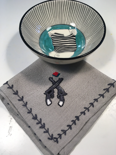 "Love Guns" cloth napkin and placemat