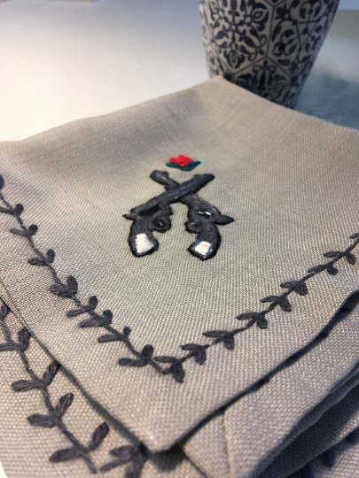 "Love Guns" cloth napkin and placemat